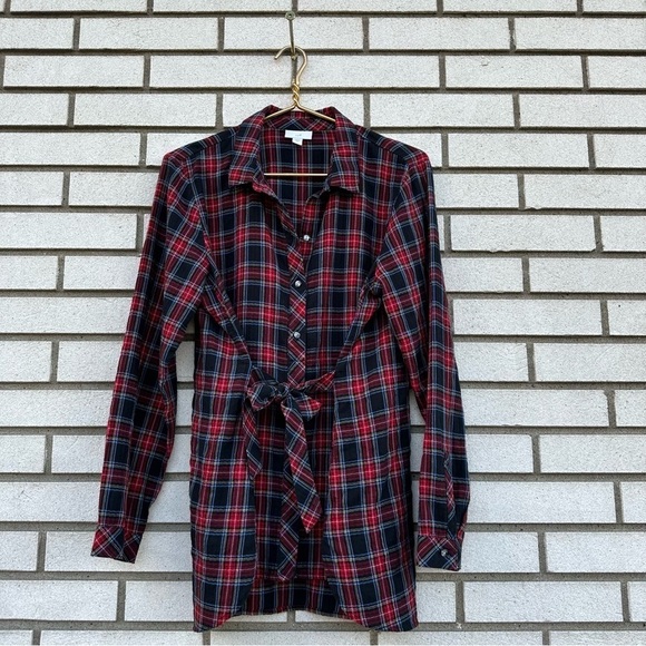 J. Jill Plaid Tie Front Button Up Shirt Red Black - Picture 9 of 12